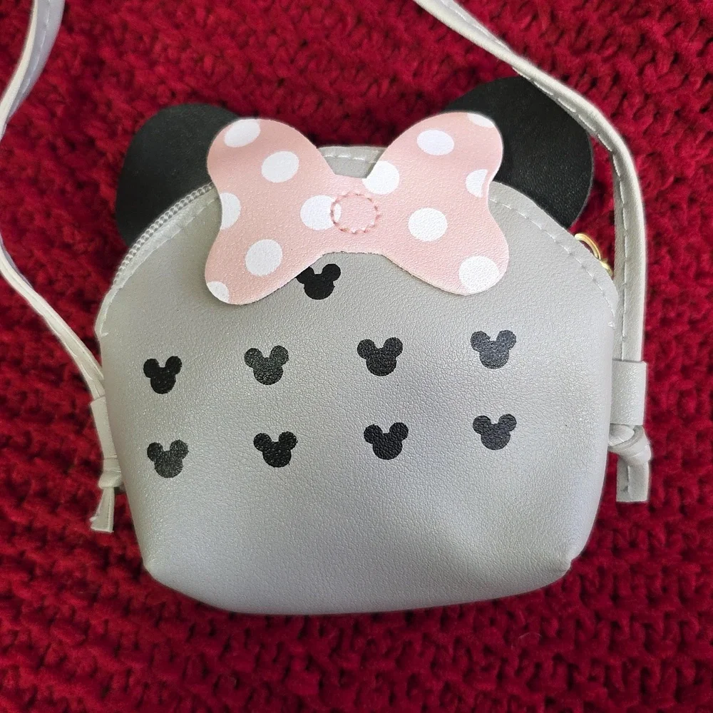 Kids Pink and Gray Bow Crossbody Bag 4x5 Inches Minnie Mouse